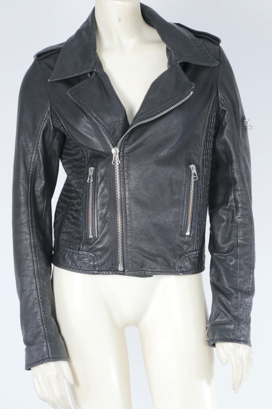 Joe's Black Washed Sheep Leather Asymmetric Moto Biker Jacket Cropped Zip Size M